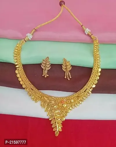 ATTRACTIVE GOLD NECKLACE WITH EARRINGS FOR WOMENS-thumb2