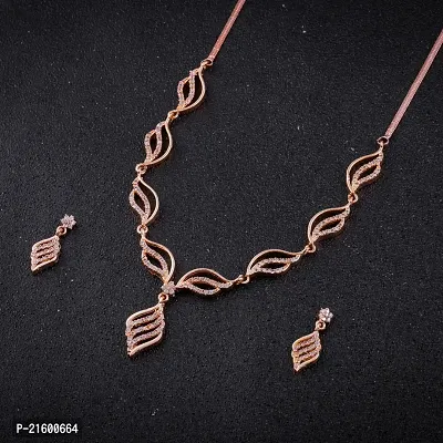 ROSE GOLD NECKLACE WITH EARRINGS FOR WOMENS-thumb3