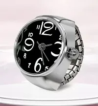 Alloy Silver Plated 1Pc Fashionable Creative Elastic Round Analog Quartz Finger Watch For Womens-thumb2