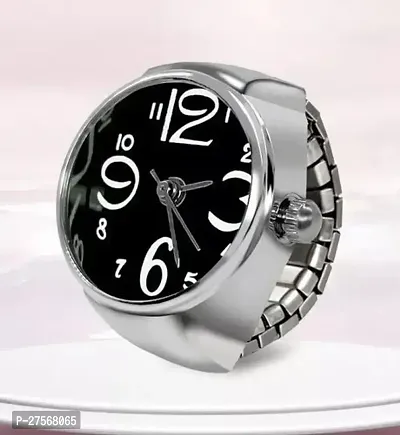 Alloy Silver Plated 1Pc Fashionable Creative Elastic Round Analog Quartz Finger Watch For Womens-thumb3