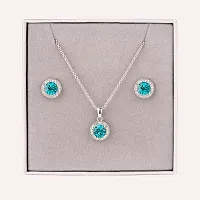 Stylish Stone Pendant with Silver Plated Chain and Earrings for Women and Girls-thumb1