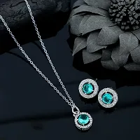 Stylish Stone Pendant with Silver Plated Chain and Earrings for Women and Girls-thumb2