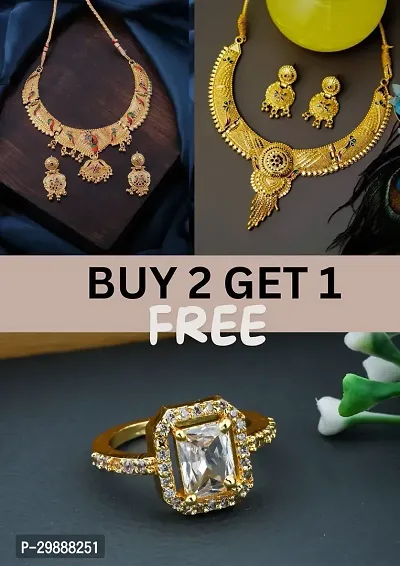 Stylish Necklace Set with Ring For Women And Girls-thumb0