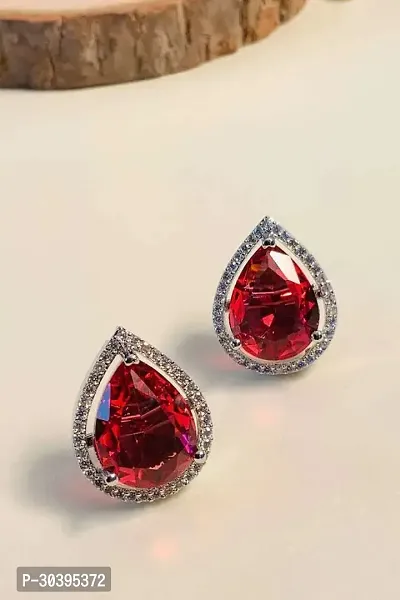 Silver Ruby Stud Earrings For Women/girls (Pack Of 2)-thumb2