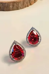 Silver Ruby Stud Earrings For Women/girls (Pack Of 2)-thumb2