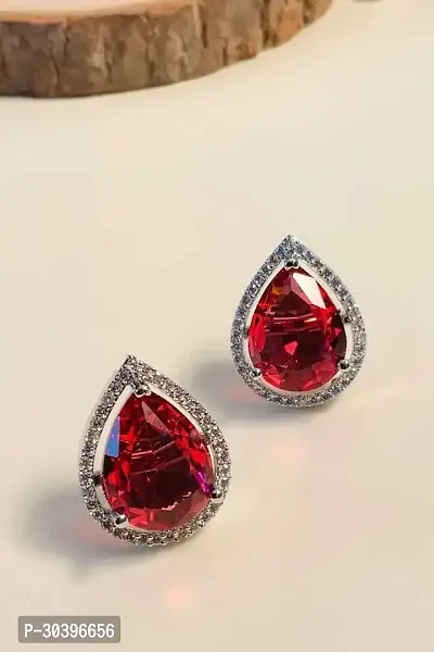 Silver Ruby Stud Earrings For Women/girls (Pack Of 2)-thumb3