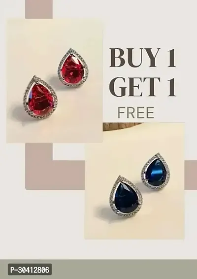 Silver Ruby Stud Earrings For Women/girls (Pack Of 2)-thumb0