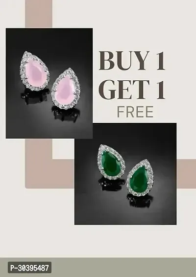 Silver Ruby Stud Earrings For Women/girls (Pack Of 2)