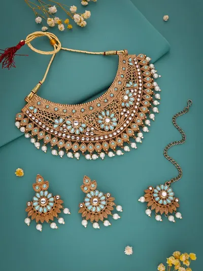 Gold-Plated Necklace with Earrings  Mangtika For Women &amp; Girls