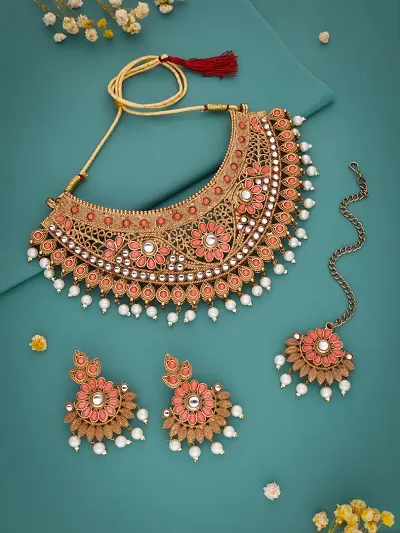 Gold-Plated Necklace with Earrings  Mangtika For Women &amp; Girls