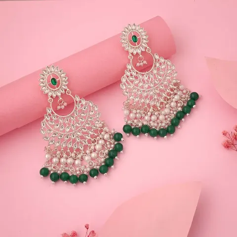 Silver Plated Traditional Meenakari Pearl Earrings for Women And Girls