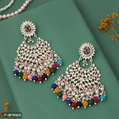 Silver Plated Traditional Meenakari Pearl Earrings for Women And Girls