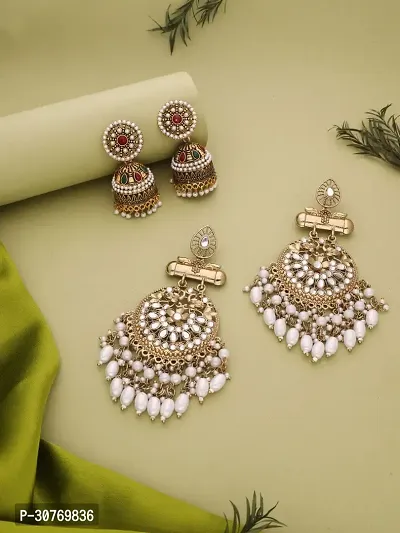 Silver-Plated Kundan Beads Earrings Combo For Women/Girls