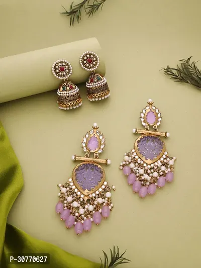 Silver-Plated Kundan Beads Earrings Combo For Women/Girls