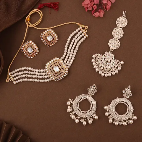 Gold Plated Pearl Beads Kundan Jewellery Sets