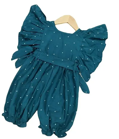 GET MORE Baby Girls Cotton Wing Sleeves Floral Jumpsuits in Blue Color