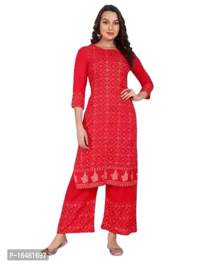 MG Creation Straight Embroidery Kurti with Pant Set For Women-thumb0