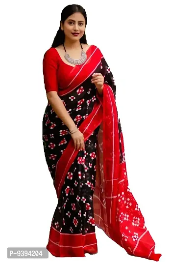 Stylish Red  Cotton printed saree with Blouse-thumb4