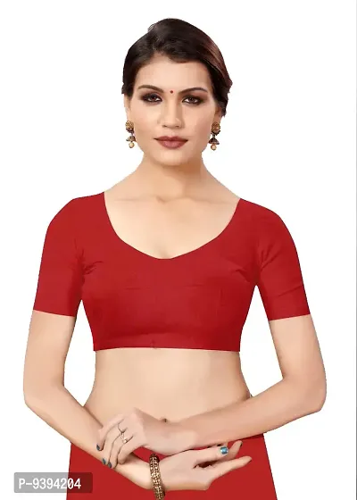 Stylish Red  Cotton printed saree with Blouse-thumb2