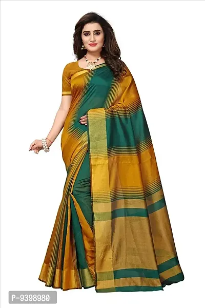 Bhuwal Fashion Women cotton silk green saree With Blouse