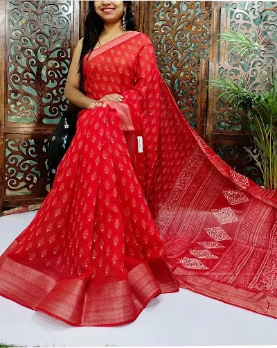 Trending Cotton Blend Saree with Blouse piece 