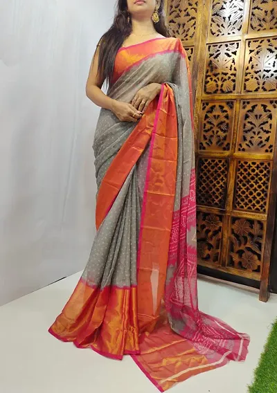 Bandhani Printed Chiffon Sarees with Blouse piece