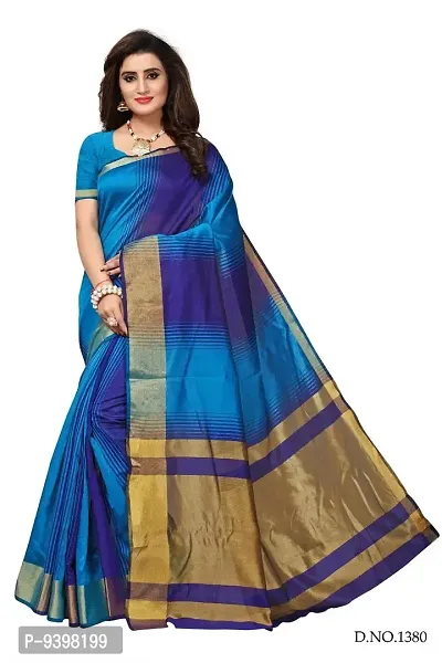 Bhuwal Fashion Women's Plain Weave Art Silk Saree with Blouse Piece (Turquoise Blue)-thumb0