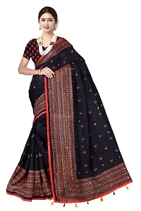 Bhuwal Fashion Women's Plain Weave Jute Cotton Saree (Bf5283black_Black)-thumb3