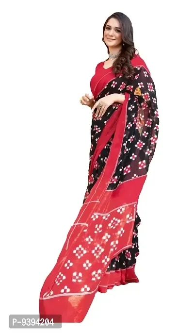 Stylish Red  Cotton printed saree with Blouse-thumb5