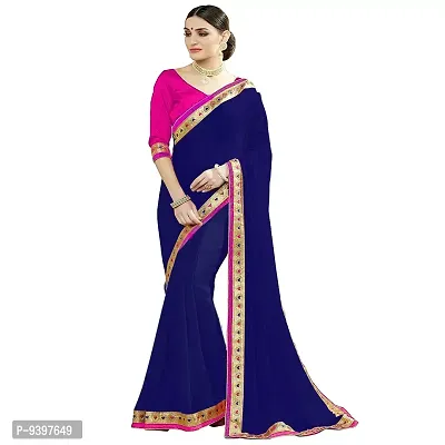 Bhuwal Fashion Women Plain Weave Georgette Saree With Blouse Piece (BF5093navy blue_Navy Blue)-thumb0