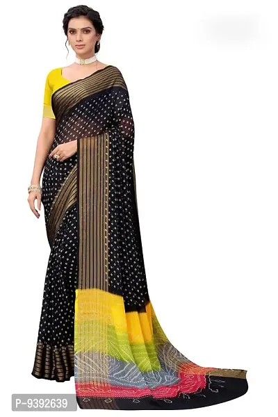 bhuwal fashion bhandhani print chiffon saree with blouse (black)-thumb0