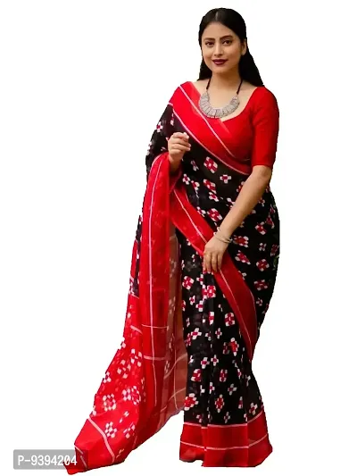 Stylish Red  Cotton printed saree with Blouse-thumb0