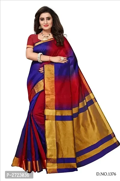 Multicoloured Cotton Silk Saree With Blouse Piece-thumb0