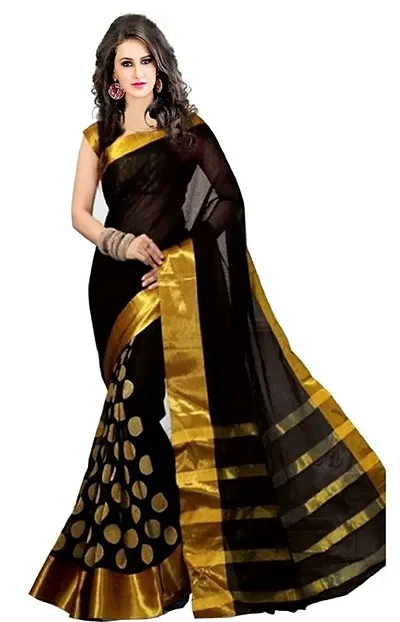 Birami Ethnics Women's Poly Saree with Blouse Piece, Free Size (Bf134_Black)