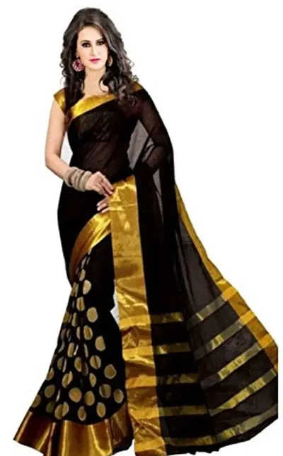 Birami Ethnics Women's Poly Saree with Blouse Piece, Free Size (Bf134_Black)