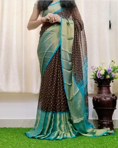 Chiffon Sarees With Zari Border And Blouse Piece