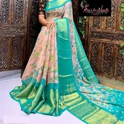 Chiffon Printed Zari Border Sarees with Blouse piece