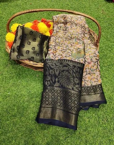 Festivewear Chiffon Brasso Printed Sarees With Blouse Piece