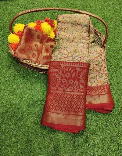 Chiffon Brasso Printed Sarees with Blouse Piece