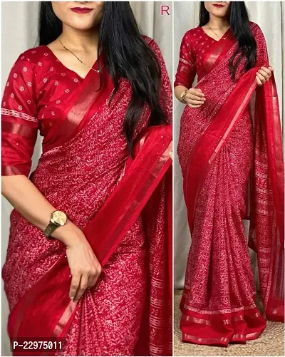 Dola silk sequin viewing border printed saree with blouse pcs-thumb0