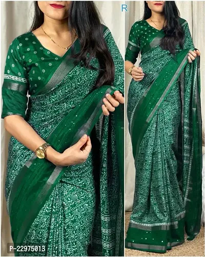 Dola silk sequin viewing border printed saree with blouse pcs