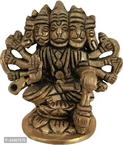 Decorative Showpiece-Panchmukhi Hanuman -Brass, Golden