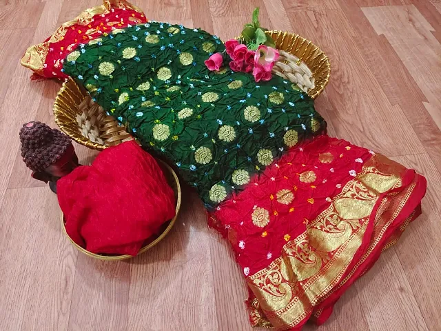 Bandhani Dola Silk Saree With Blouse Piece