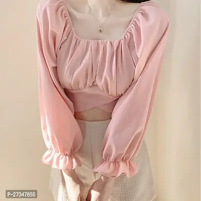 Stylish Pink Cotton Blend Solid Top For Women