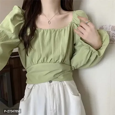 Stylish Green Cotton Blend Solid Top For Women-thumb0