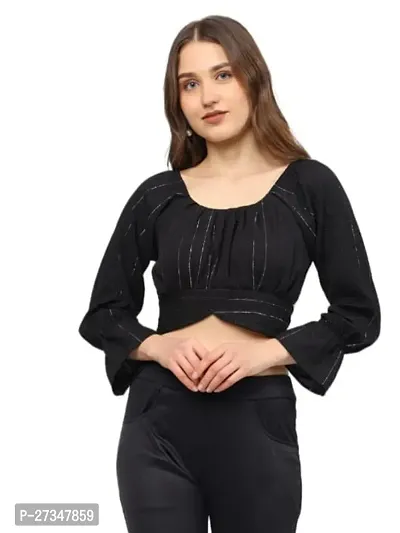 Stylish Black Cotton Blend Solid Top For Women-thumb0