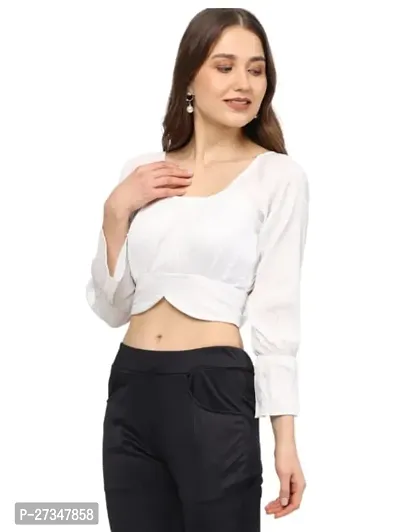 Stylish White Cotton Blend Solid Top For Women