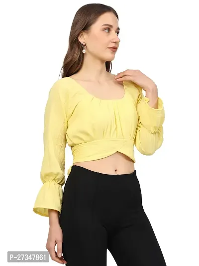 Stylish Yellow Cotton Blend Solid Top For Women