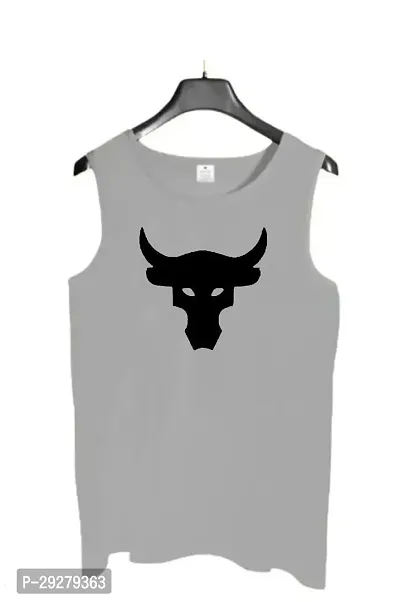 Solid Grey Gym Vest for Men ( Grey - Black Bull )-thumb0