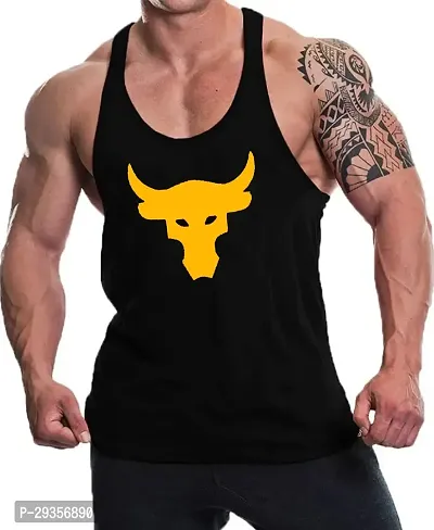 Solid Black Gym Vest for Men ( Black - Yellow Bull)-thumb0